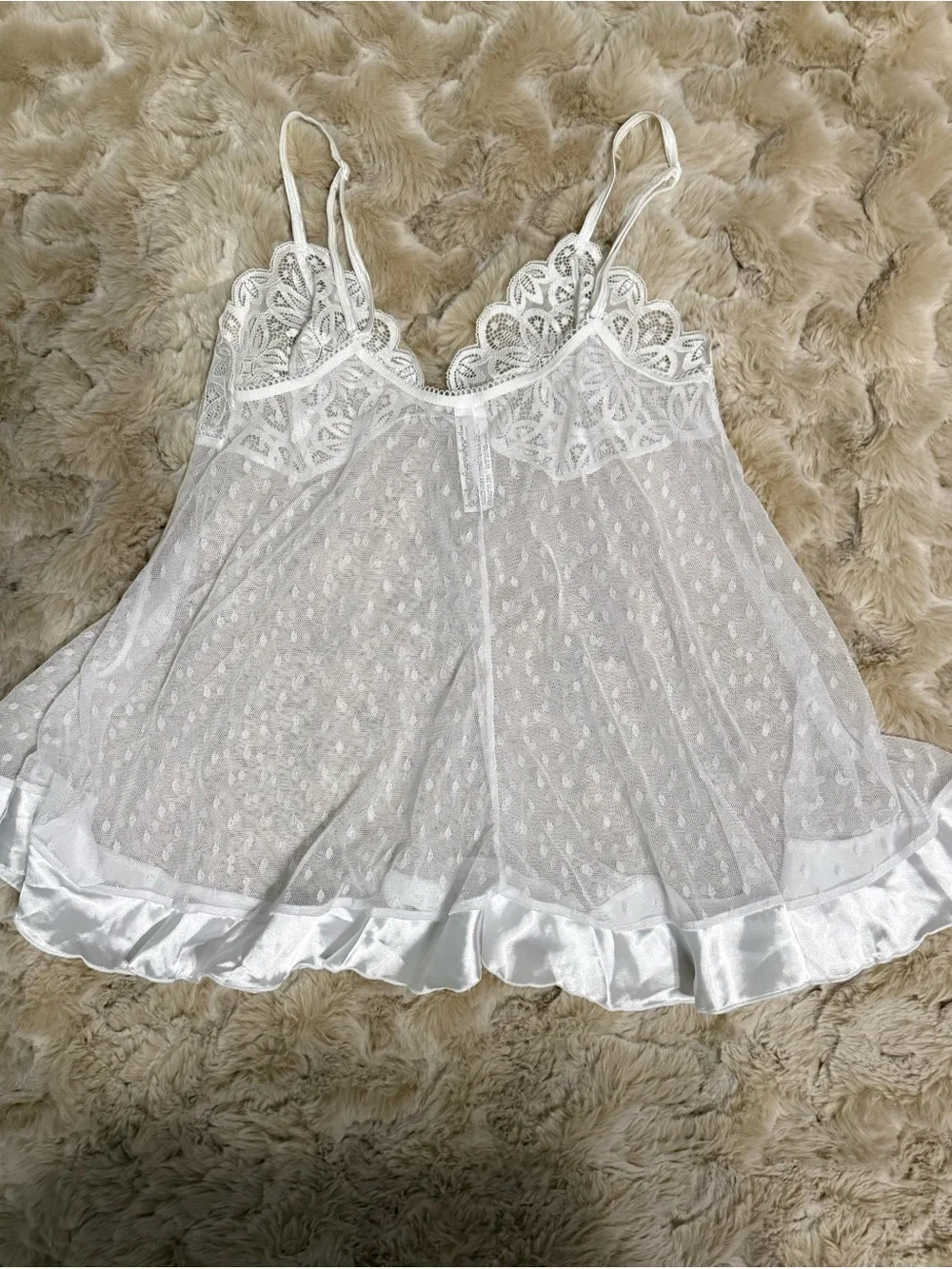 Sheer Lace & Satin Trim White Babydoll Chemise